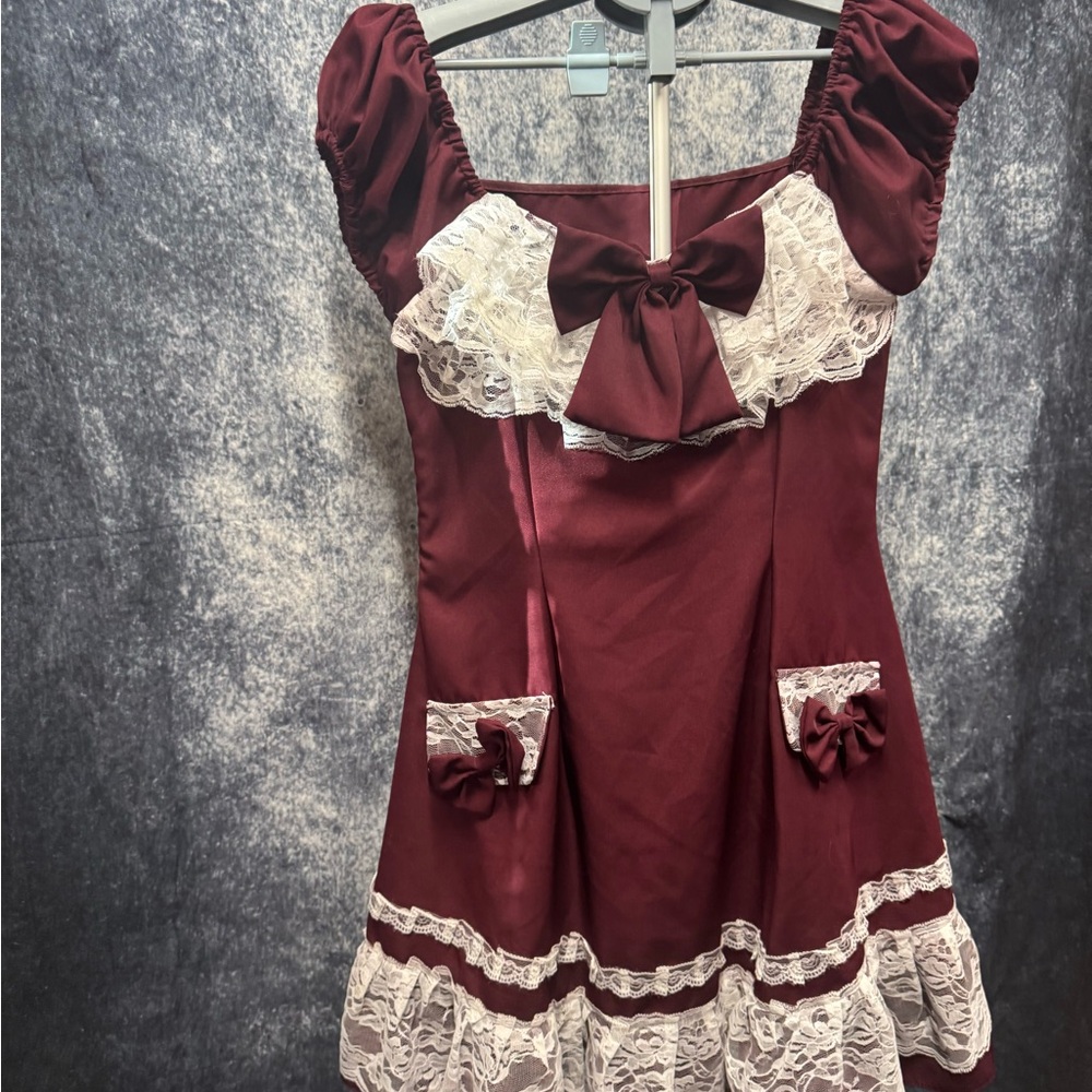 Elegant Burgundy and Cream Lace Lolita Dress